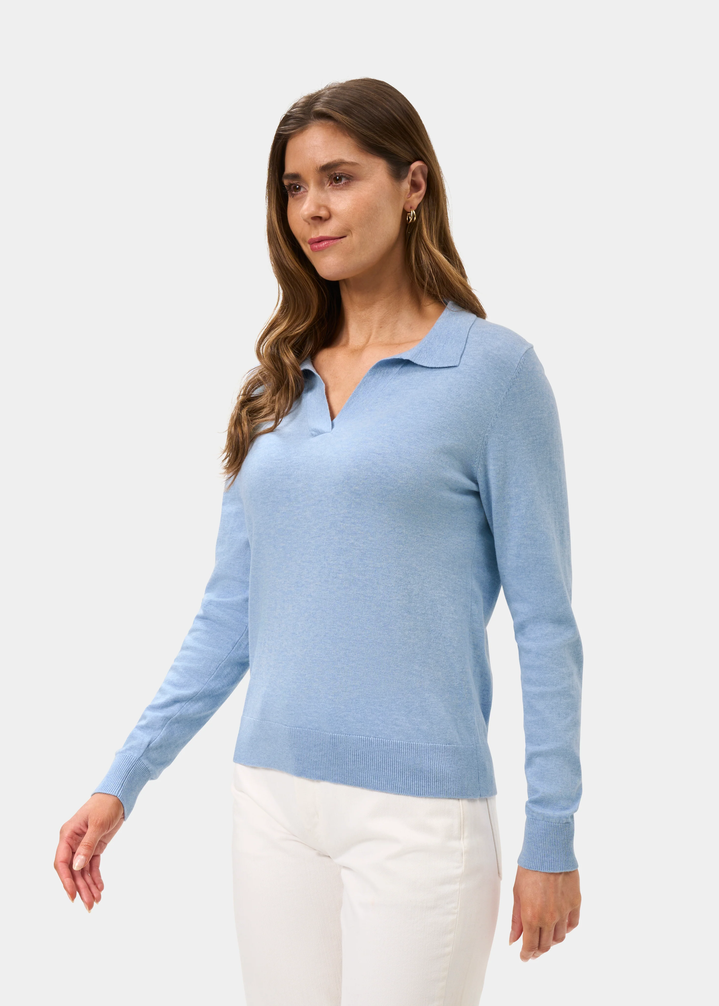 Uma Cotton Cashmere Open Placket Jumper In Steel Blue - Image 6