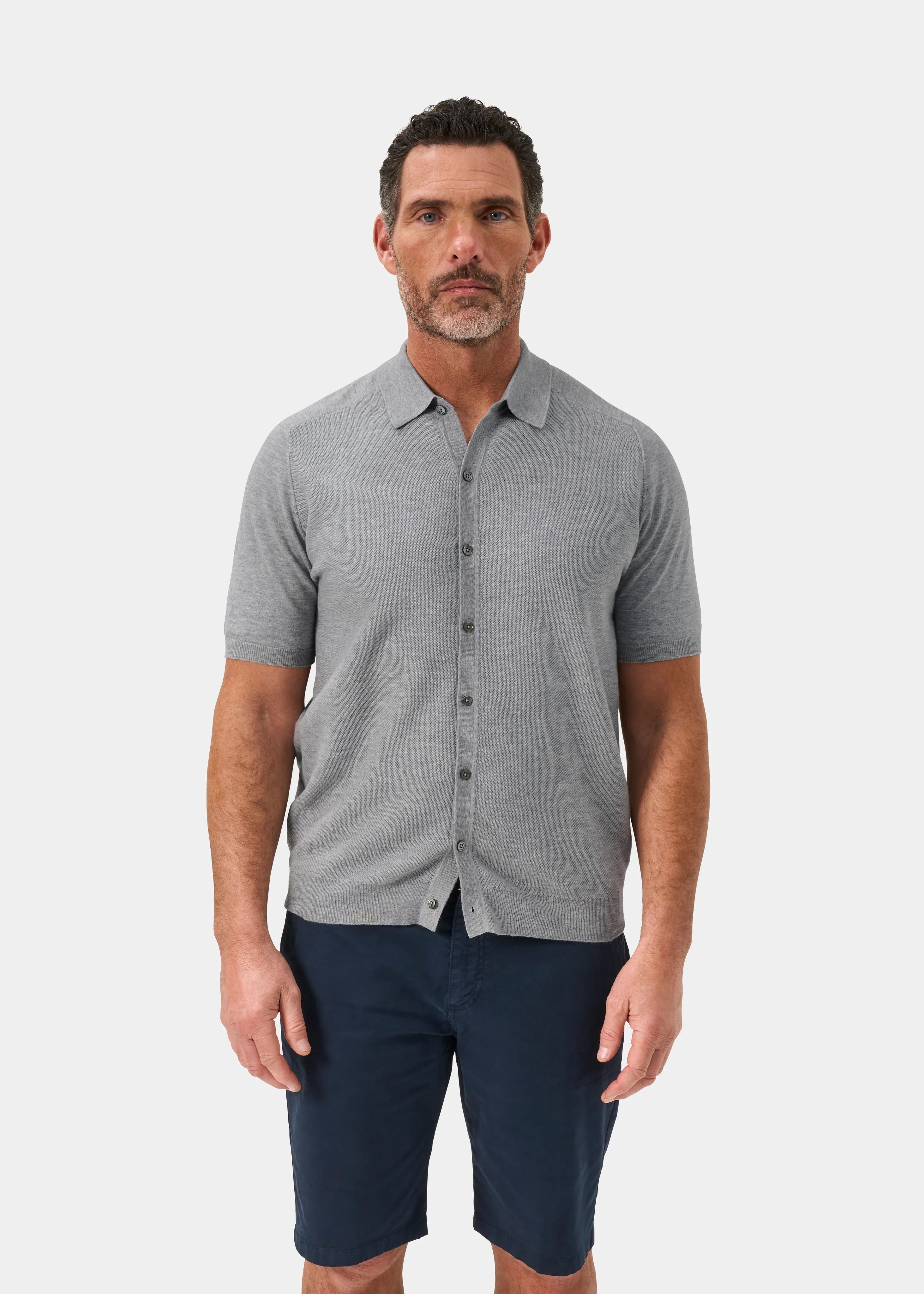Wellswood Men's Cotton Merino Shirt In Light Grey Mix - Image 5